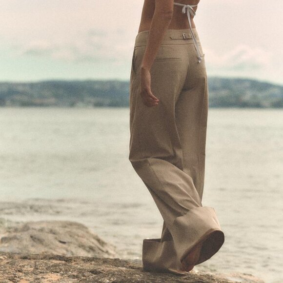 NWT ZARA STRAIGHT LEG PANTS WITH BELT LOOPS TAUPE BROWN - Picture 2 of 10